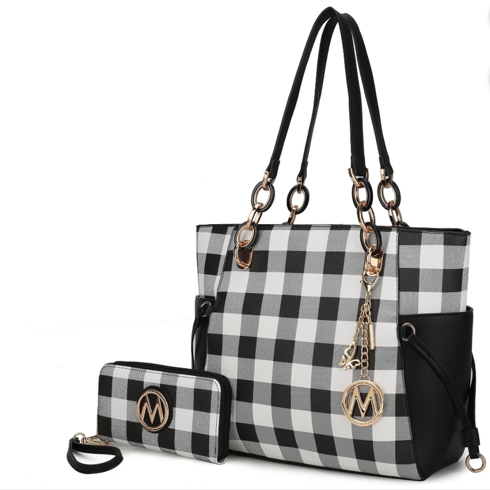 Mia K Farrow MKF Collection Handbag Tote Purse Dust Cover &Wallet WhiteBlack NEW